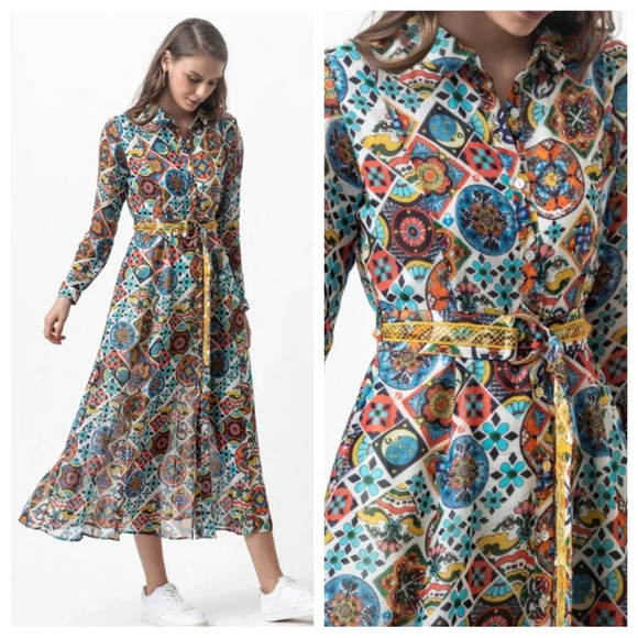 Emily Lovelock mosaic print short midi dress 22272